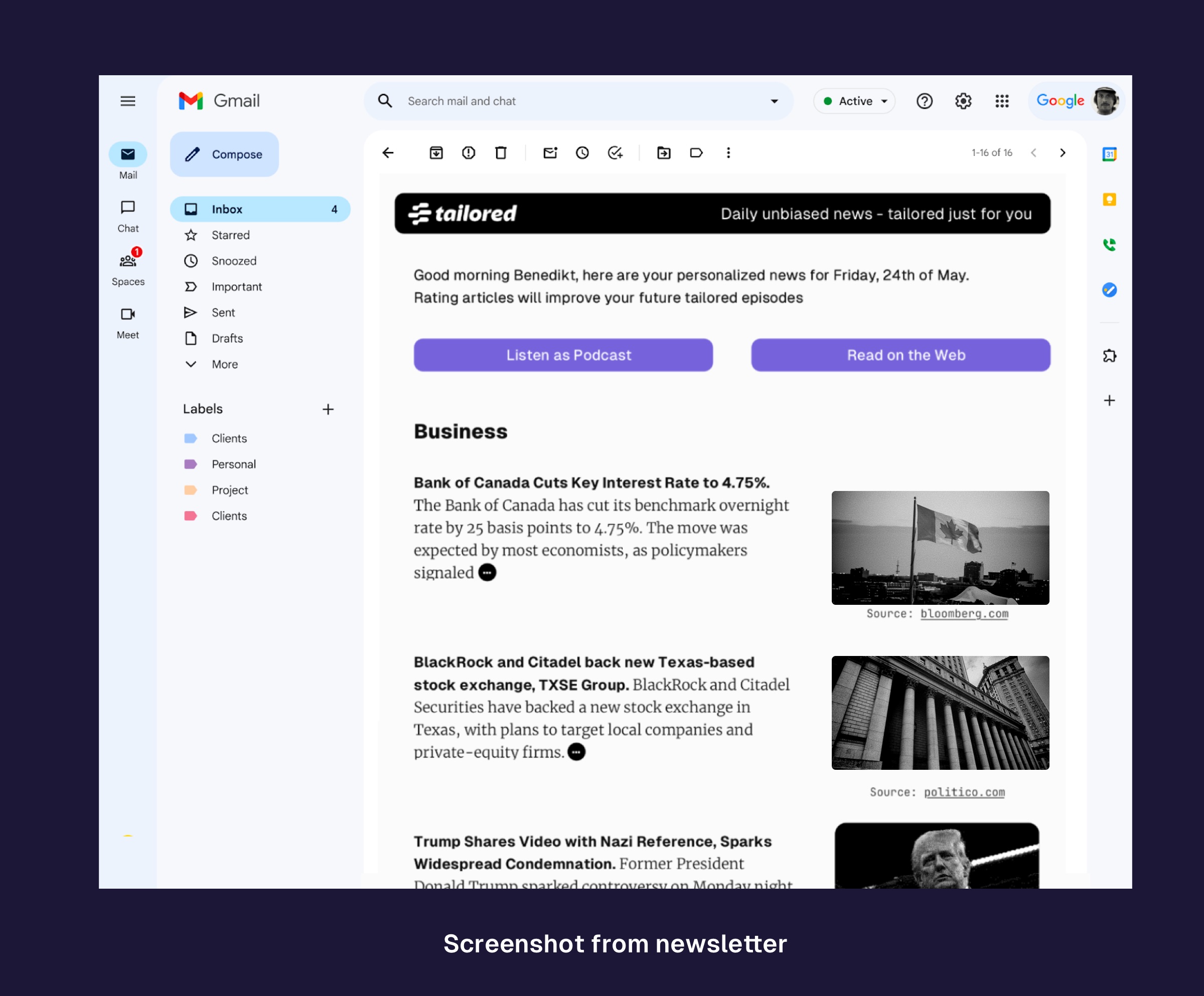 A tailored screenshot